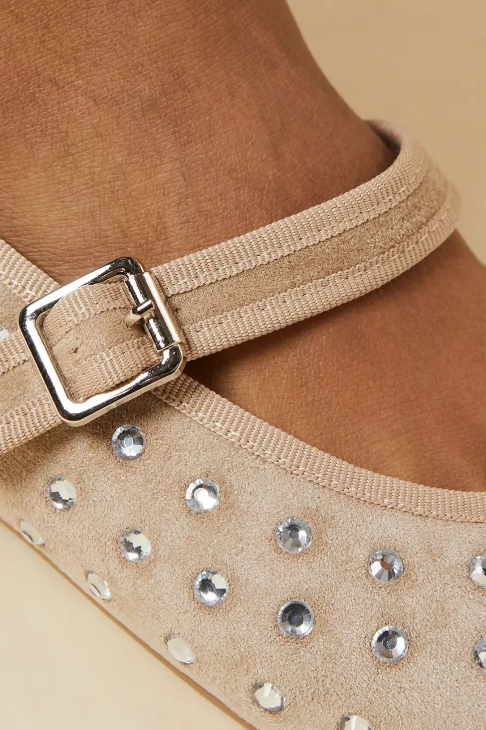 Pandoras Faux Suede Diamante Mary Jane Ballet Pumps