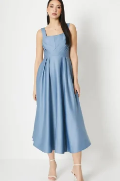 Panelled Bodice Satin Midi Dress