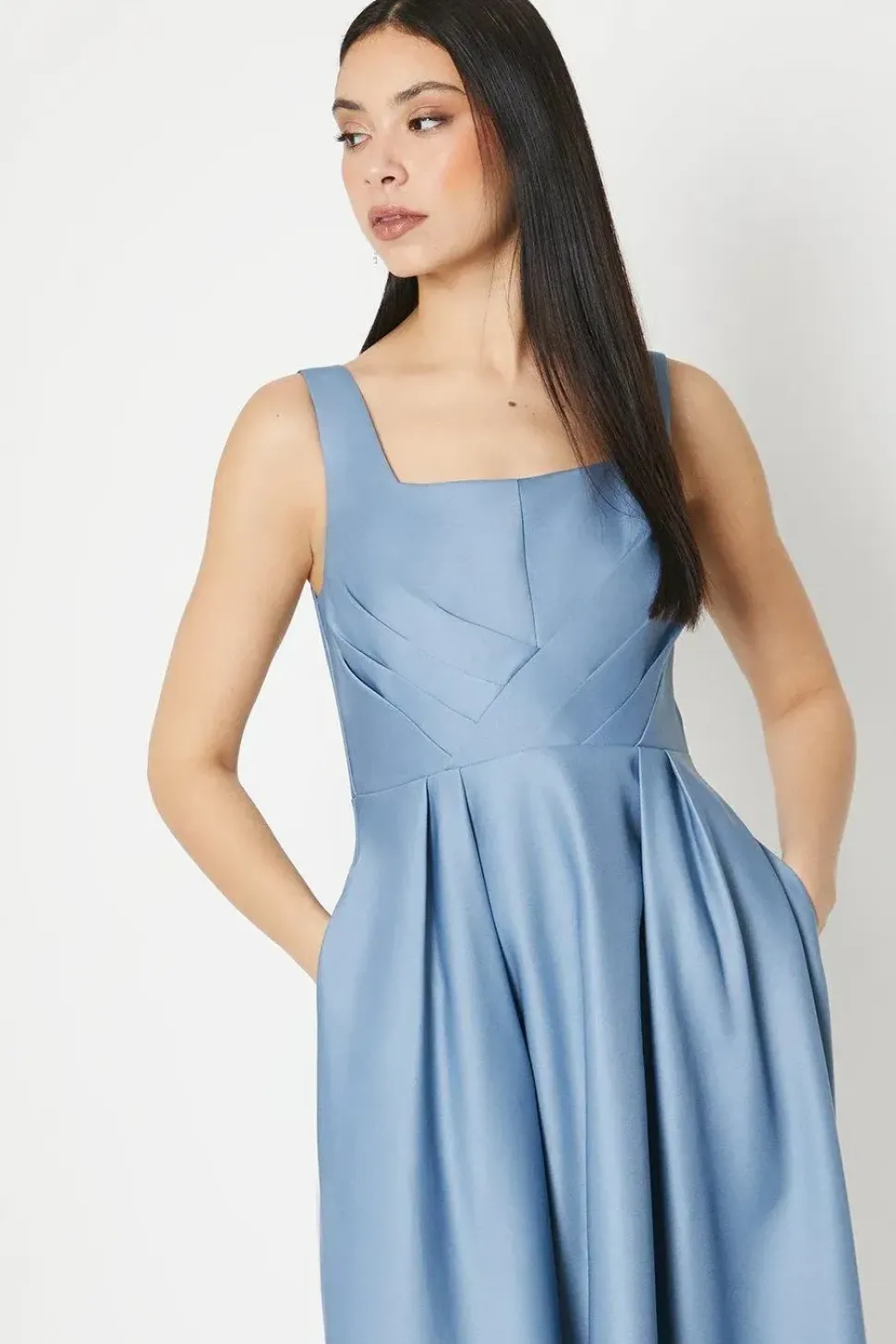 Panelled Bodice Satin Midi Dress