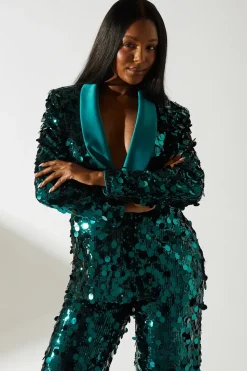 Party Disc Sequin Satin Trim Blazer