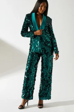 Party Disc Sequin Satin Trim Trouser