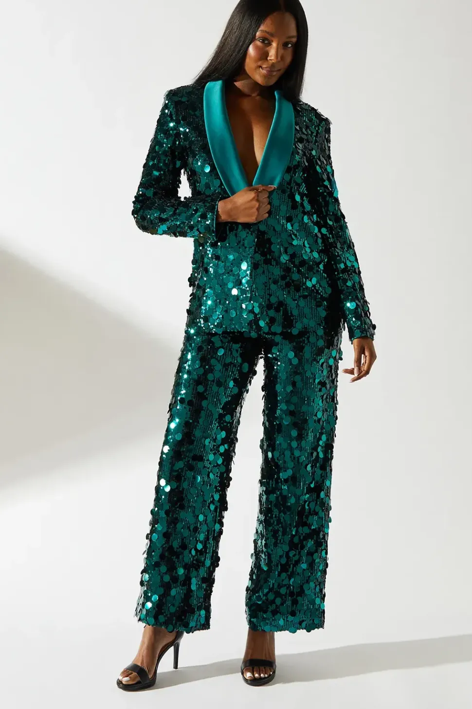 Party Disc Sequin Satin Trim Trouser