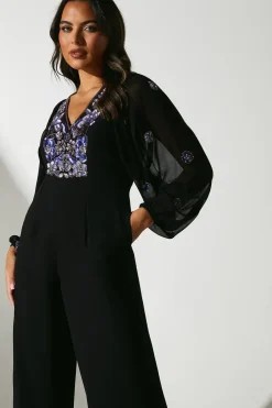 Party Embellished Long Sleeve Batwing Jumpsuit