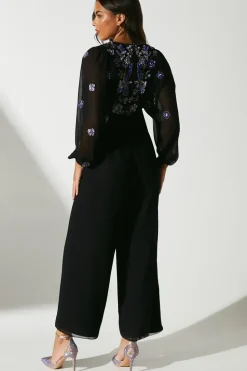 Party Embellished Long Sleeve Batwing Jumpsuit