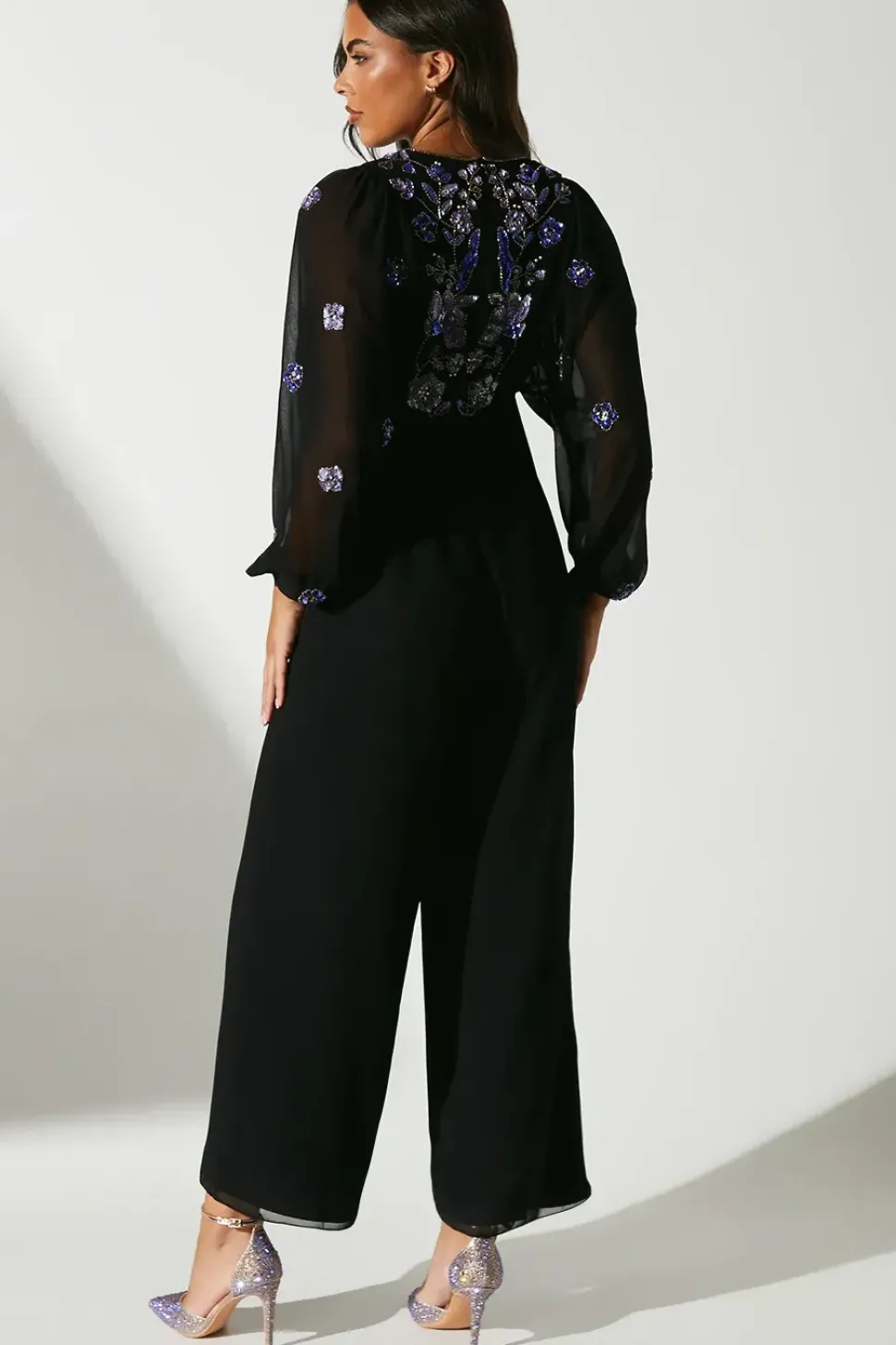 Party Embellished Long Sleeve Batwing Jumpsuit