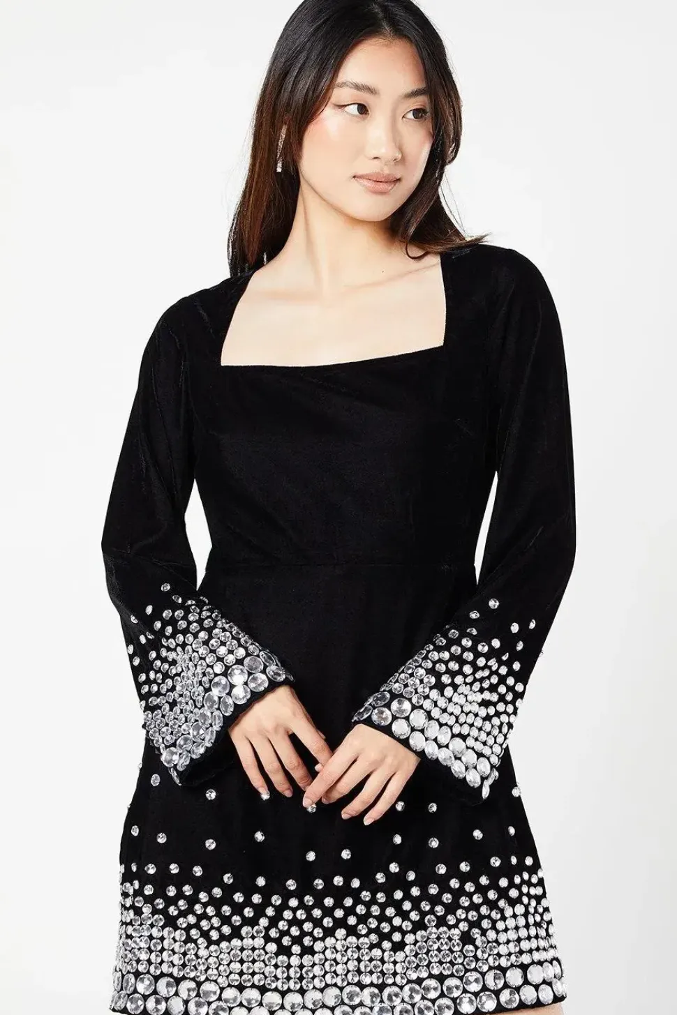 Party Jewel Velvet Long Sleeve Mini Dress