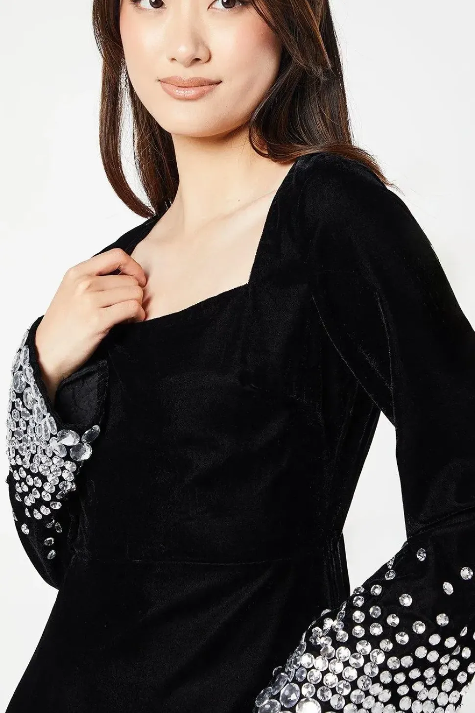 Party Jewel Velvet Long Sleeve Mini Dress