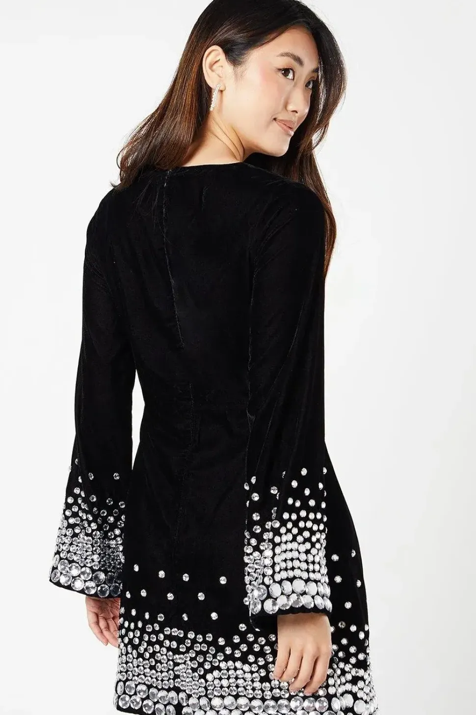 Party Jewel Velvet Long Sleeve Mini Dress