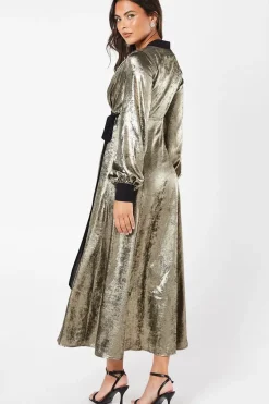 Party Metallic Long Sleeve Wrap Dress