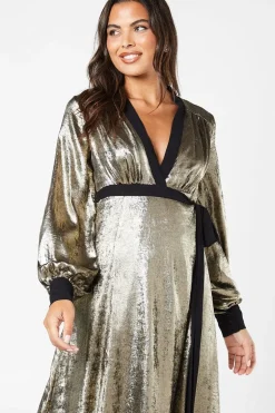 Party Metallic Long Sleeve Wrap Dress