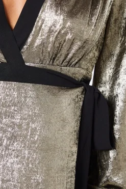 Party Metallic Long Sleeve Wrap Dress