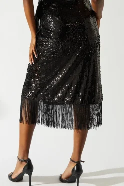 Party Sequin Fringe Hem Wrap Skirt