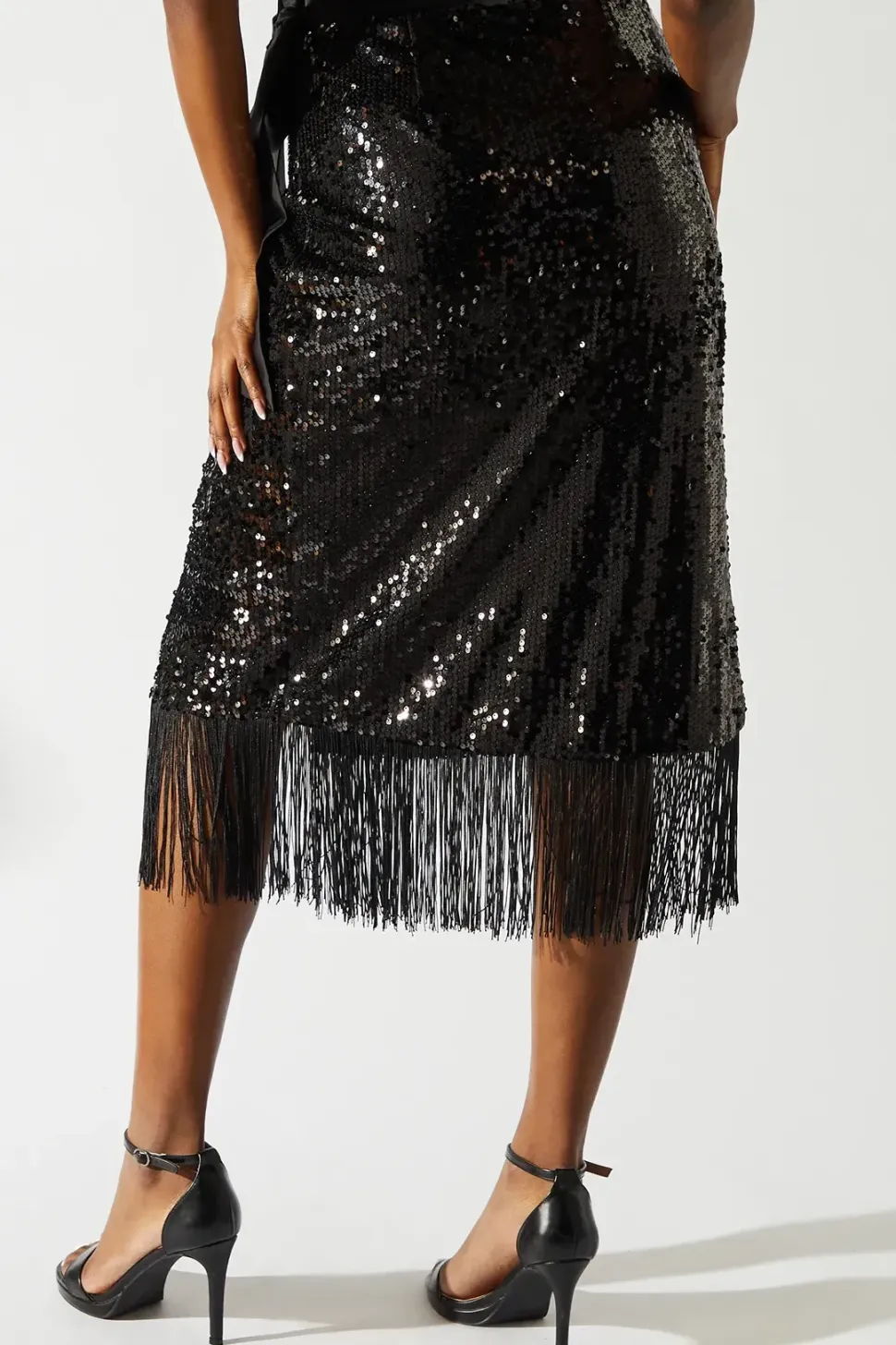 Party Sequin Fringe Hem Wrap Skirt