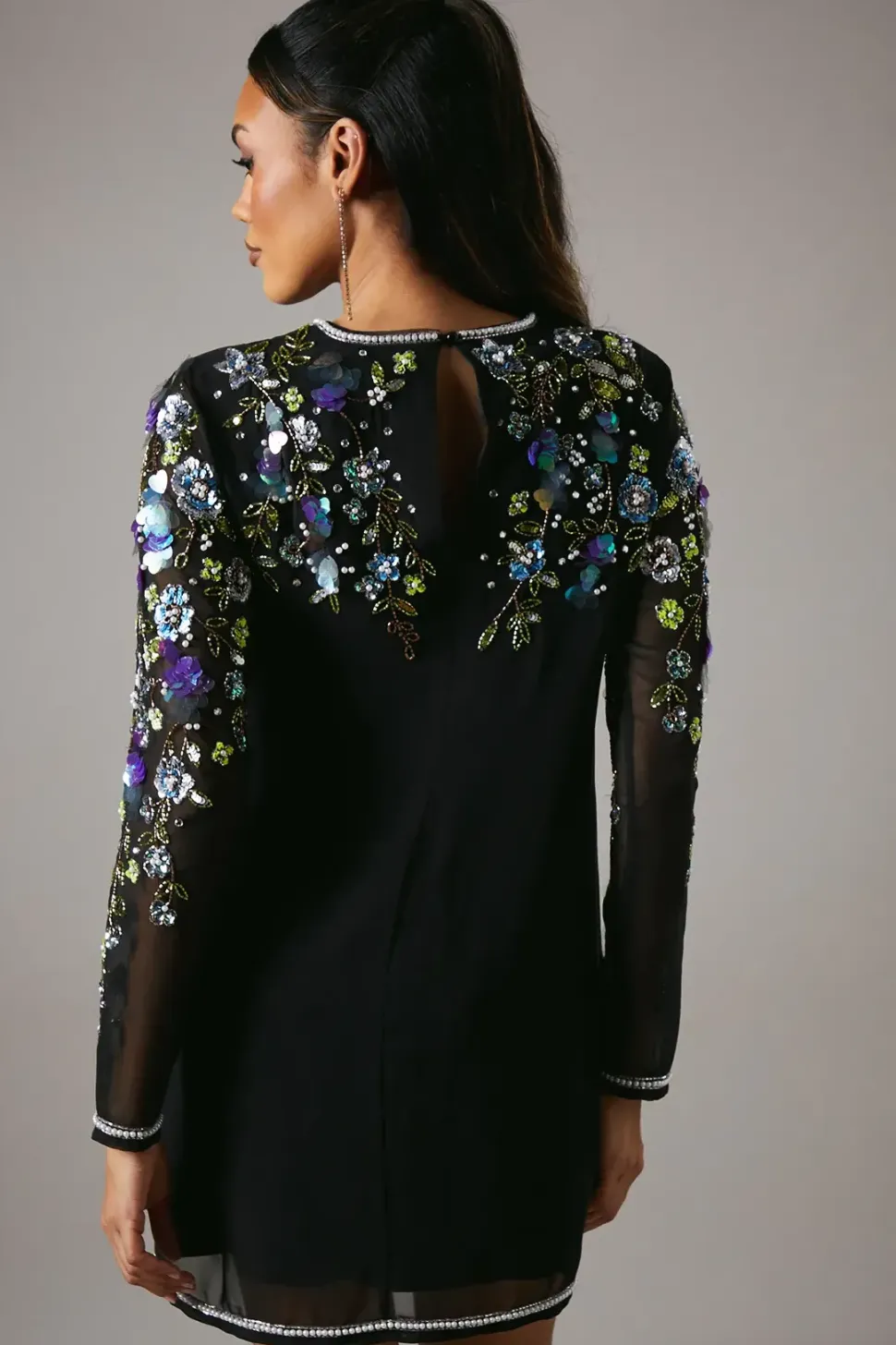 Party Sequin Long Sleeve Black Mini Dress