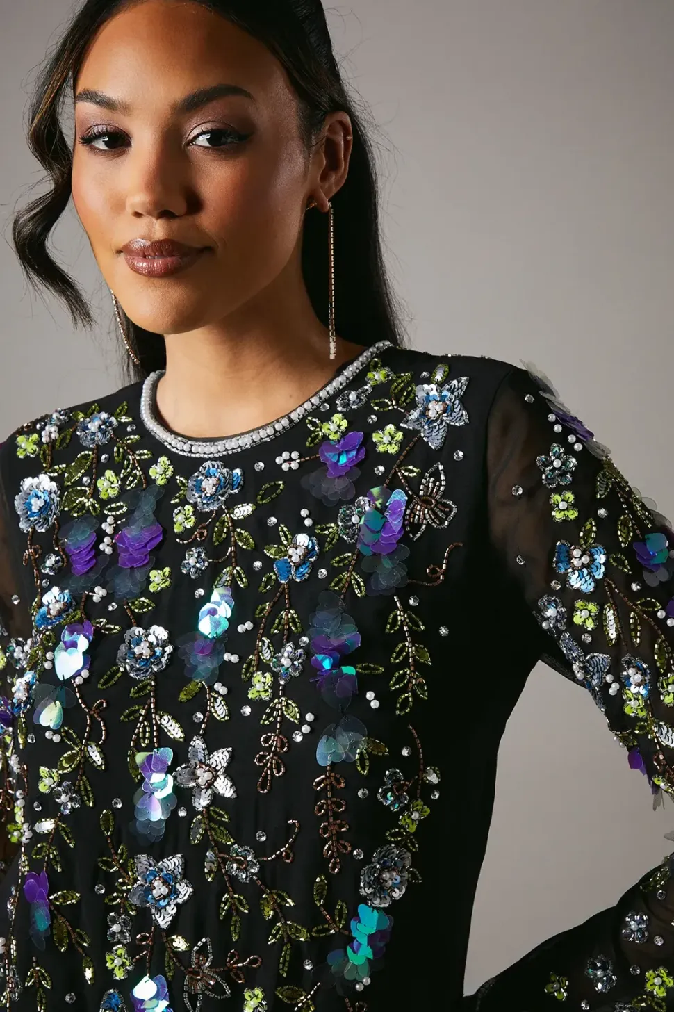Party Sequin Long Sleeve Black Mini Dress