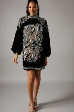 Party Sequin Long Sleeve Pencil Dress With Square Neck