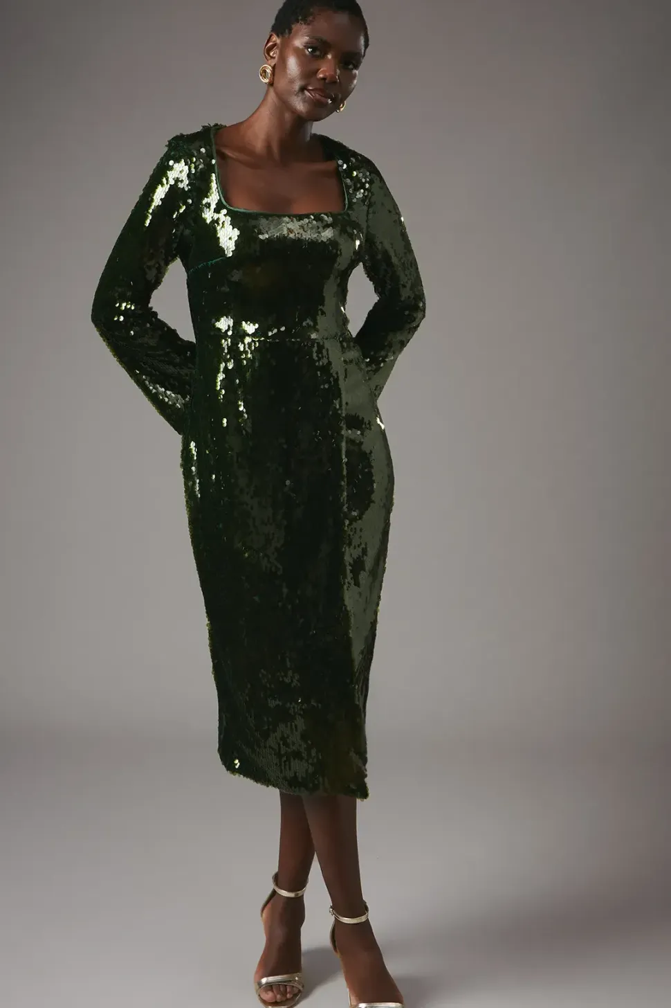 Party Sequin Long Sleeve Velvet Pencil Dress