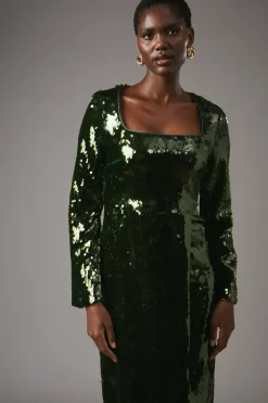 Party Sequin Long Sleeve Velvet Pencil Dress