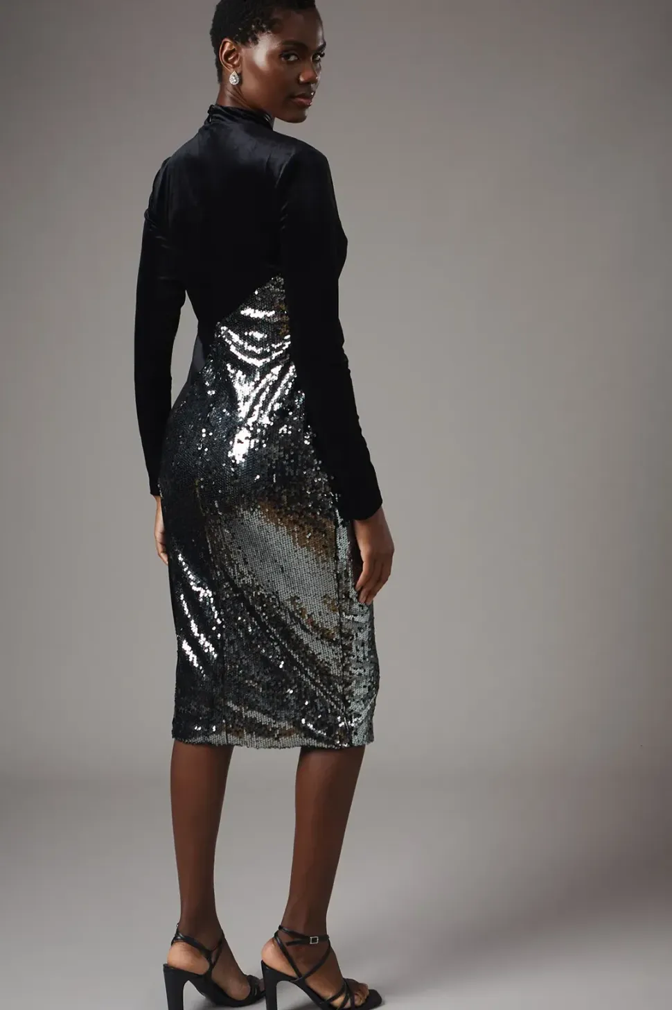 Party Sequin Long Sleeve Velvet Wrap Dress