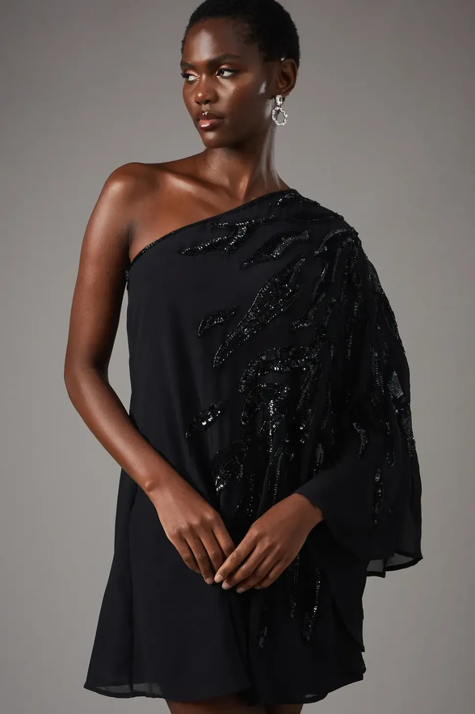 Party Sequin One Shoulder Abstract Mini Dress