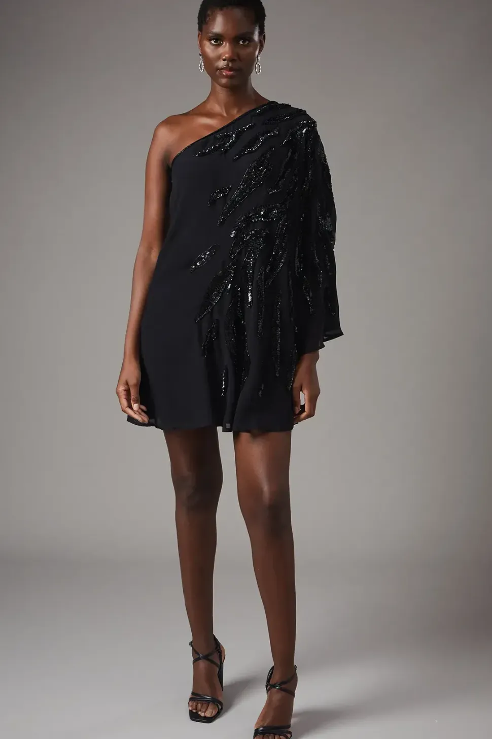 Party Sequin One Shoulder Abstract Mini Dress