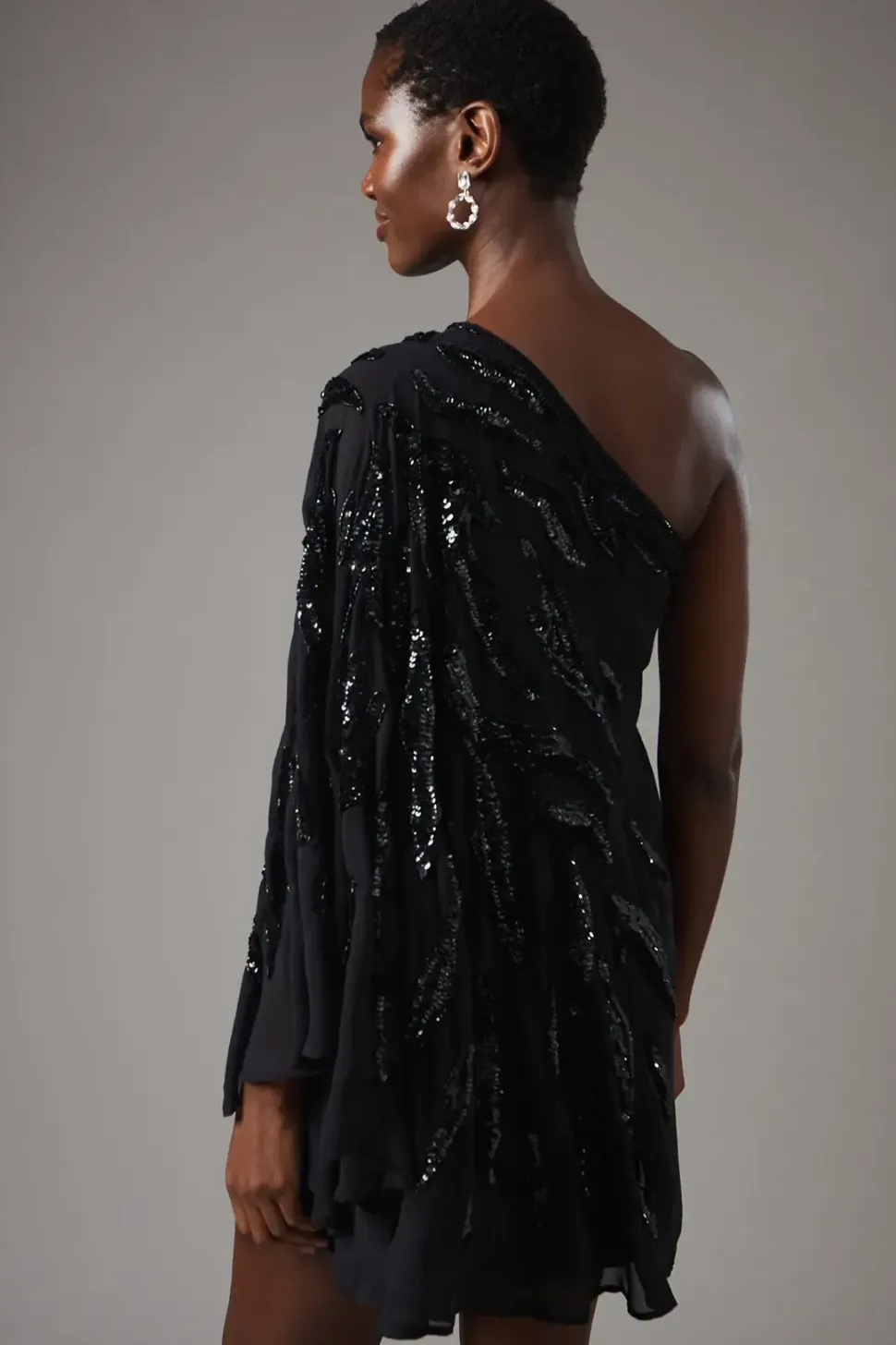 Party Sequin One Shoulder Abstract Mini Dress