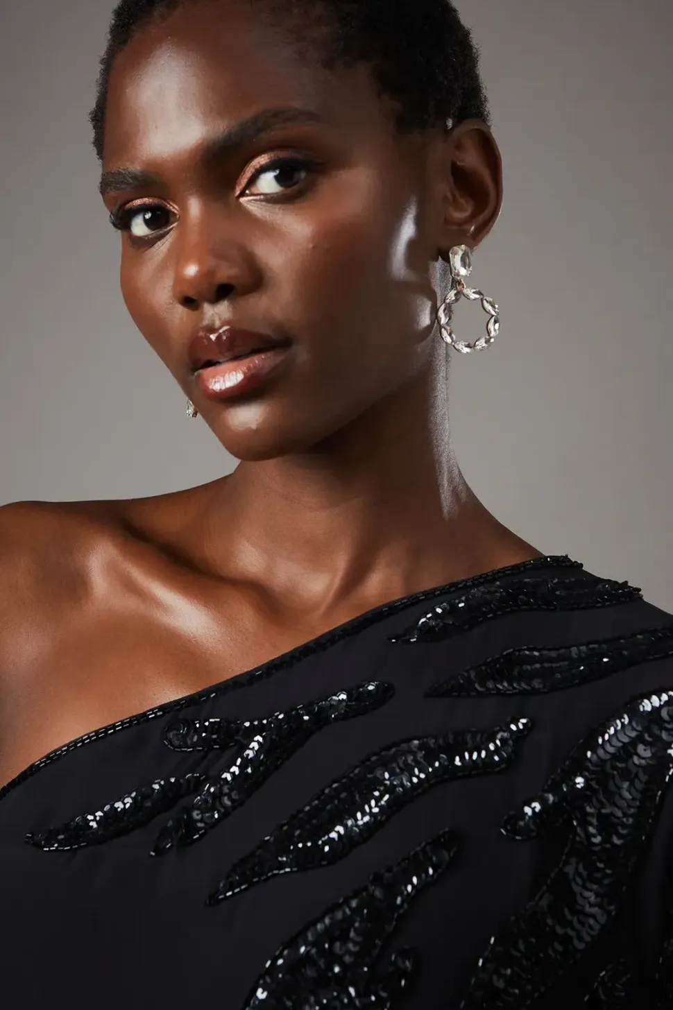 Party Sequin One Shoulder Abstract Mini Dress