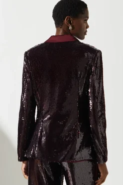 Party Sequin Satin Burgundy Blazer