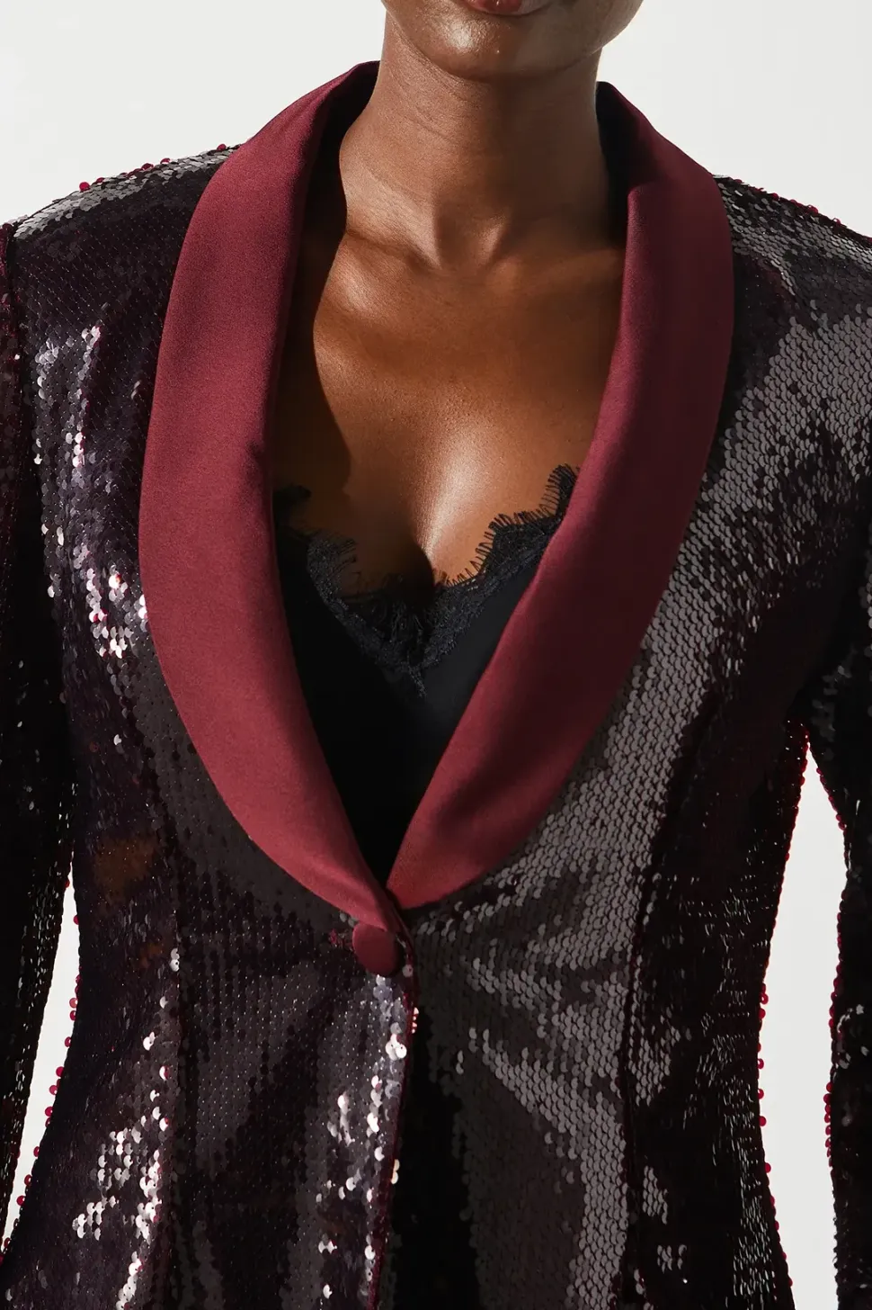 Party Sequin Satin Burgundy Blazer