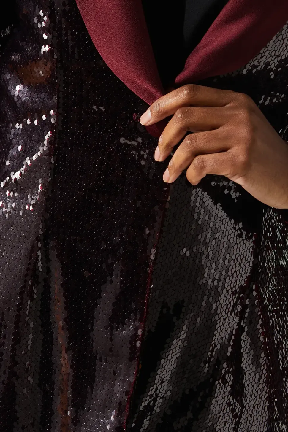 Party Sequin Satin Burgundy Blazer