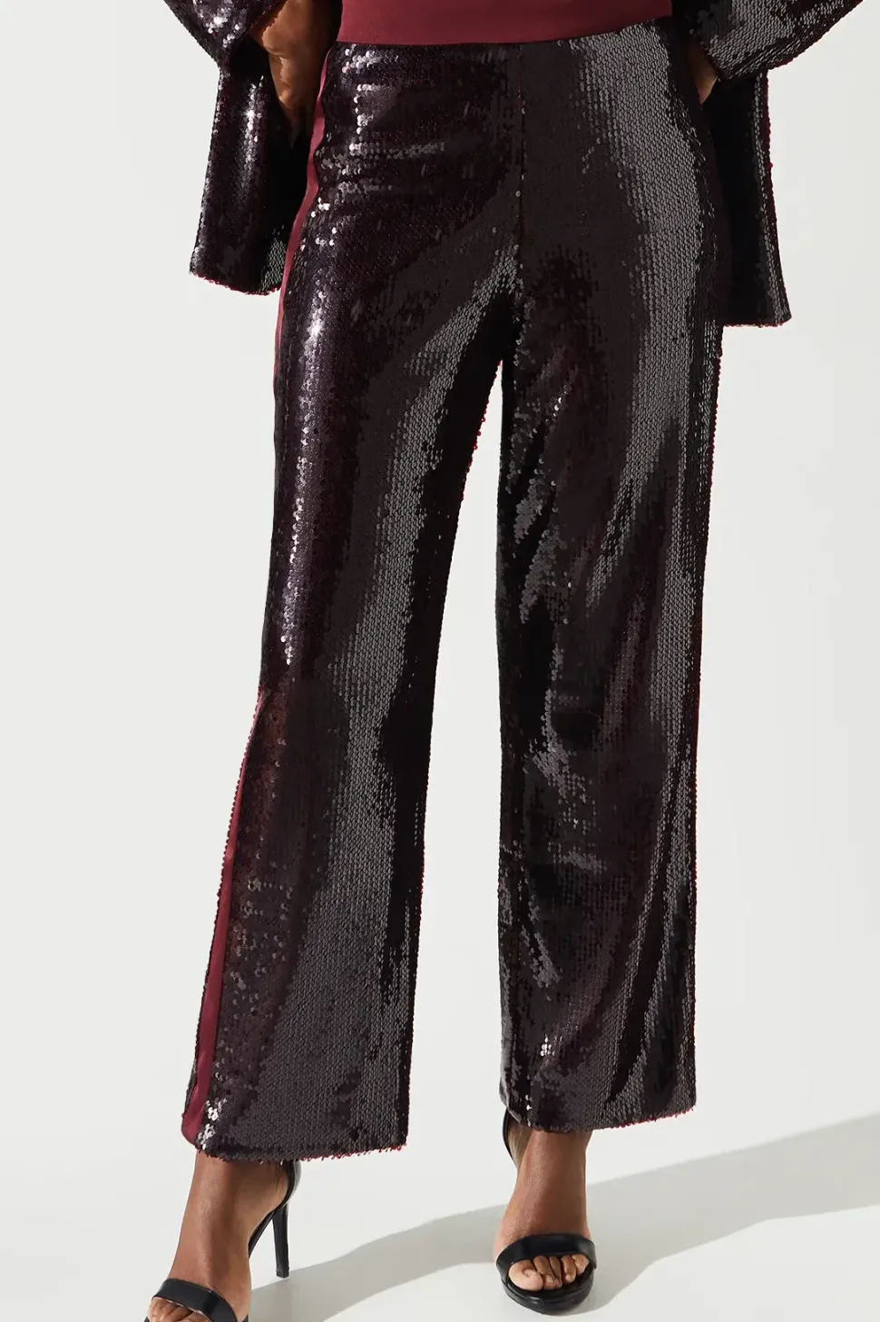 Party Sequin Satin Burgundy Trouser