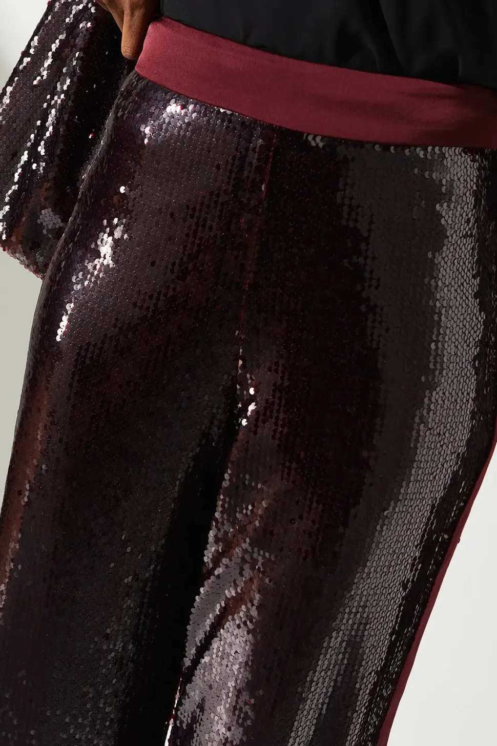 Party Sequin Satin Burgundy Trouser