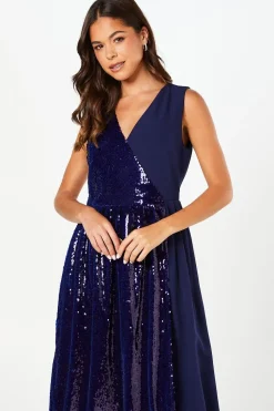 Party Sequin V Neck Midi Dress