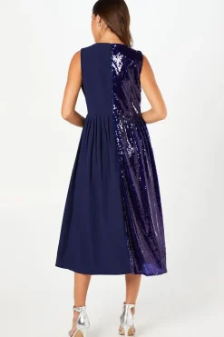 Party Sequin V Neck Midi Dress