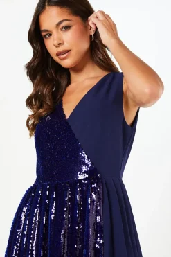 Party Sequin V Neck Midi Dress