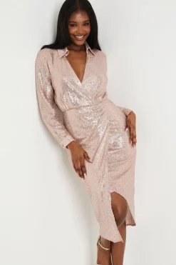 Party Sequin Wrap Front Dress
