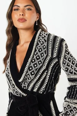 Party Velvet Embellished Long Sleeve Jumpsuit