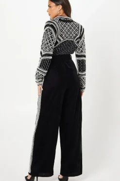 Party Velvet Embellished Long Sleeve Jumpsuit