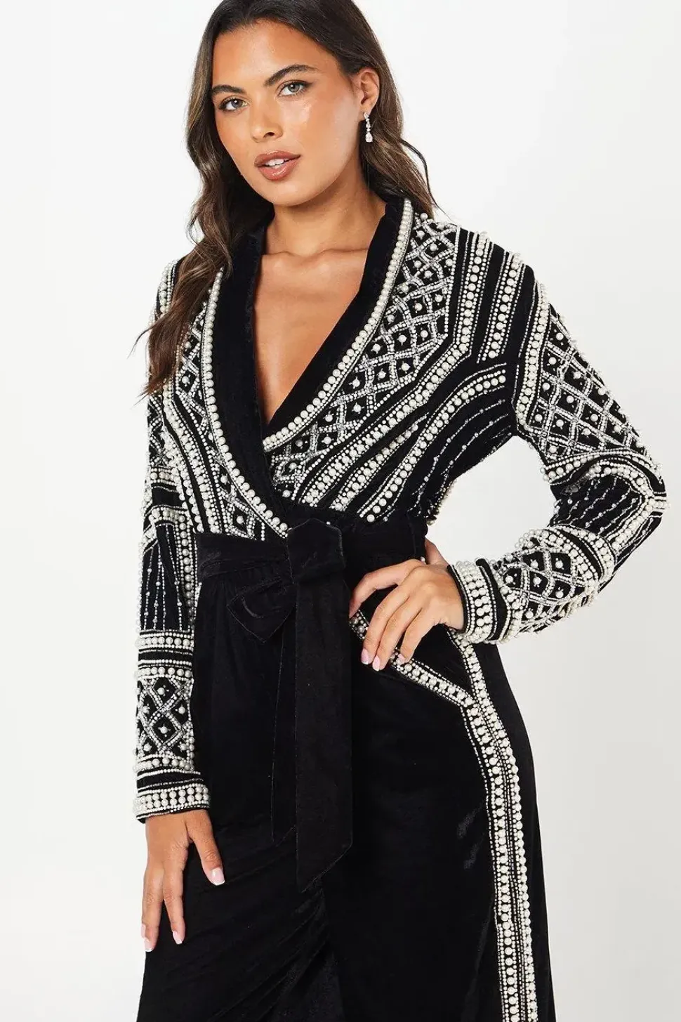 Party Velvet Embellished Long Sleeve Jumpsuit