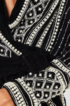 Party Velvet Embellished Long Sleeve Jumpsuit
