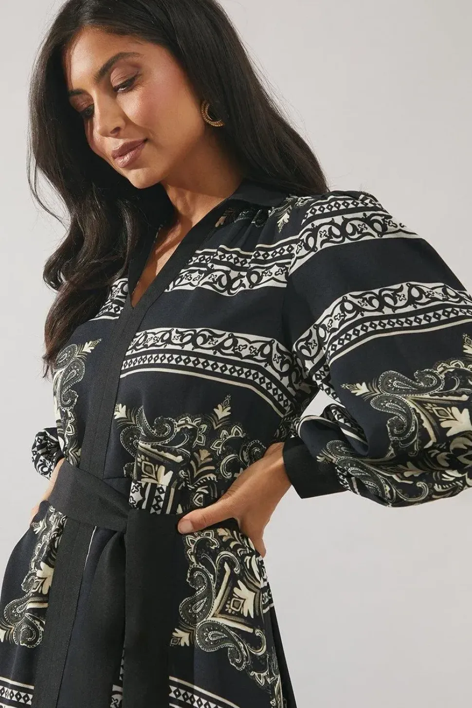 Patchwork Contrast Placket Shirt Dress
