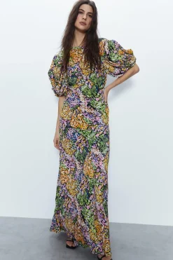 Patchwork Ditsy Puff Sleeve Maxi Dress