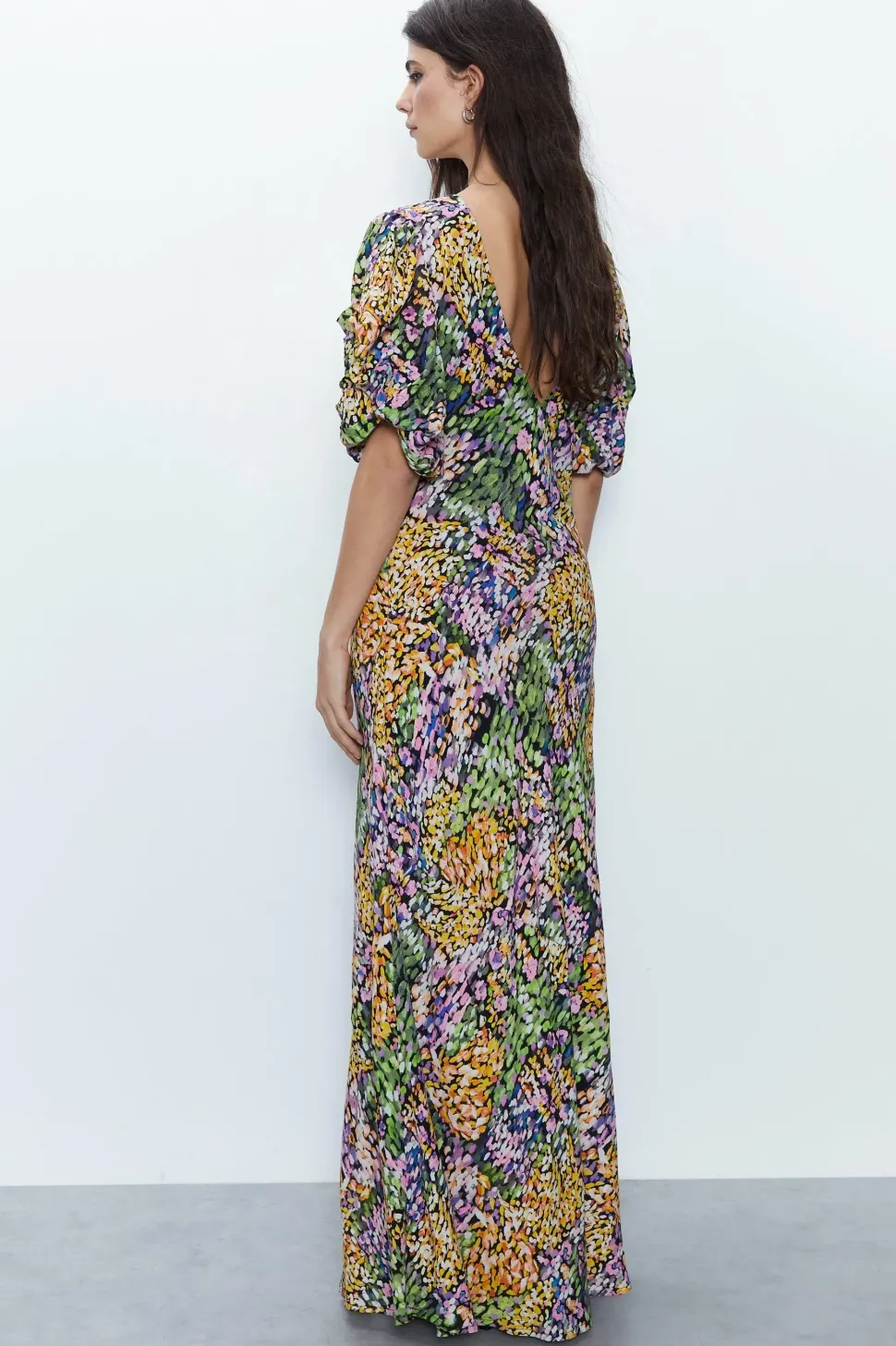 Patchwork Ditsy Puff Sleeve Maxi Dress