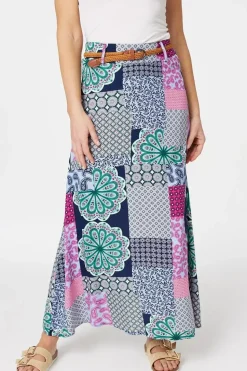 Patchwork Print A-Line Maxi Skirt