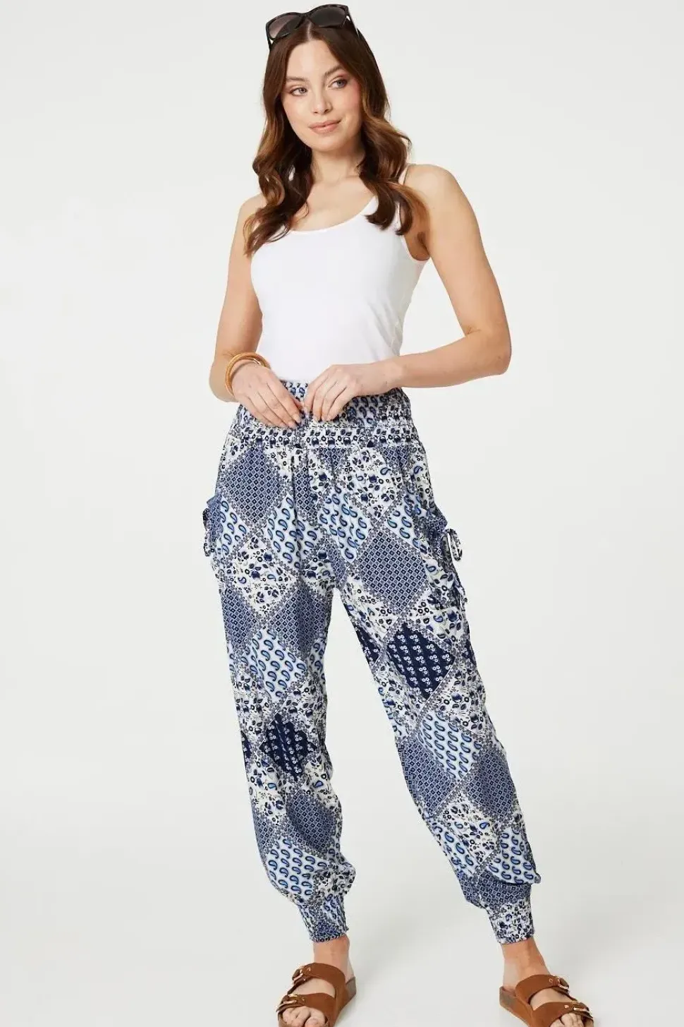 Patchwork Print High Waist Harem Pants