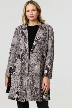 Patchwork Print Longline Blazer Jacket