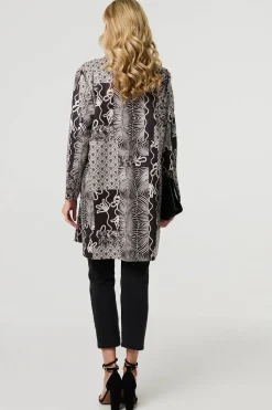 Patchwork Print Longline Blazer Jacket