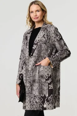 Patchwork Print Longline Blazer Jacket