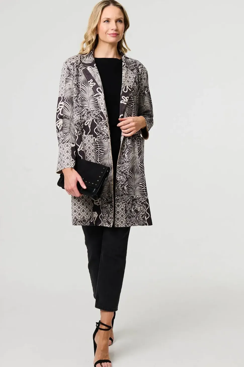 Patchwork Print Longline Blazer Jacket