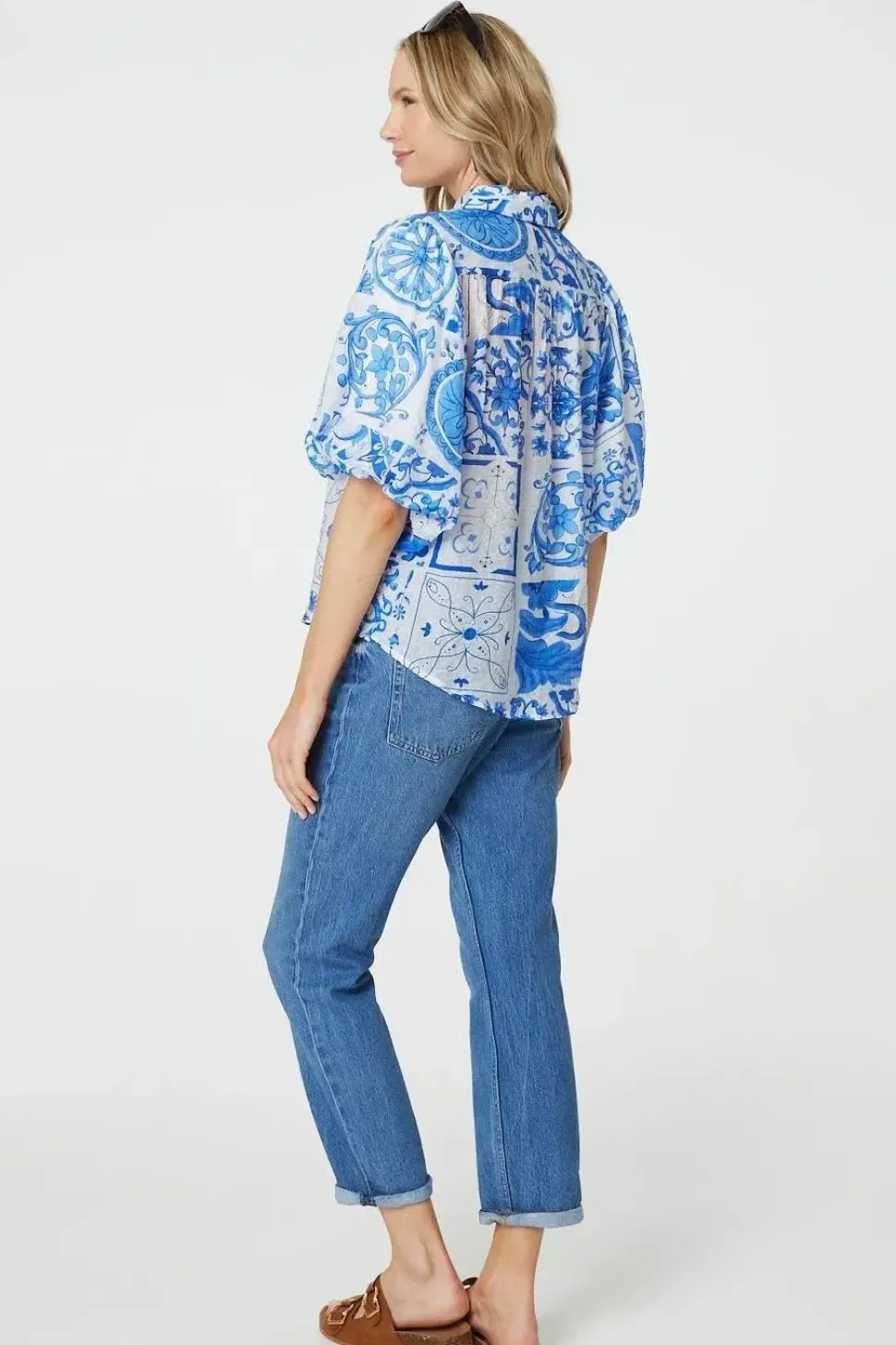 Patchwork Print 1/2 Puff Sleeve Shirt